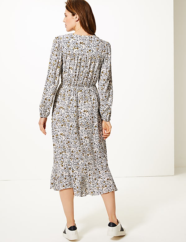 Ditsy Floral Waisted Midi Dress