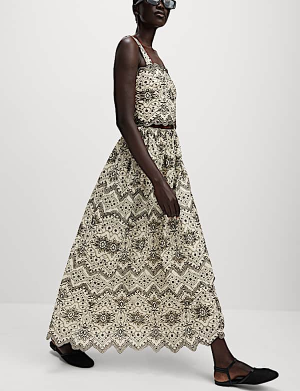 Pure Cotton Embroidered Maxi Circle Skirt