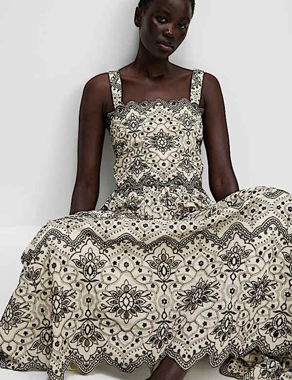 Pure Cotton Embroidered Maxi Circle Skirt - JE