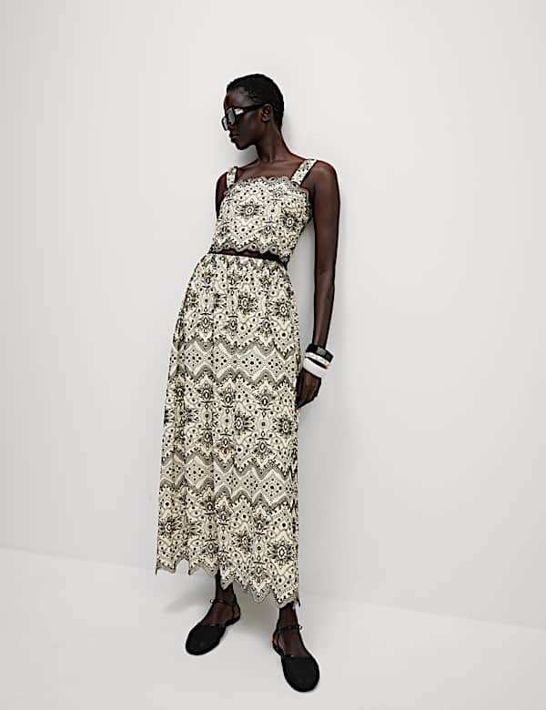 Pure Cotton Embroidered Maxi Circle Skirt - JE