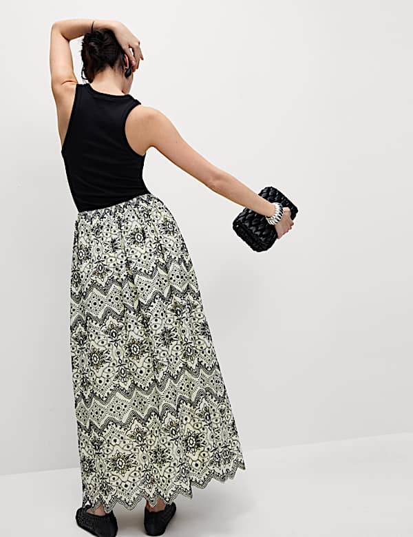 Pure Cotton Embroidered Maxi Circle Skirt - JE