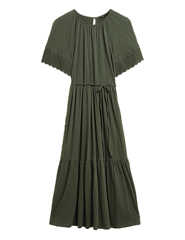 Pure Cotton Belted Midi Waisted Dress