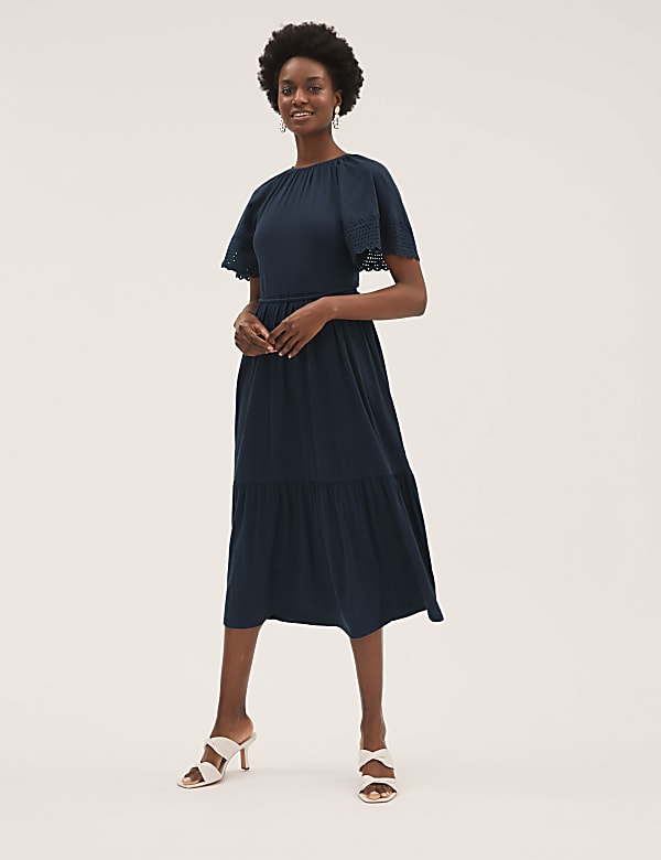 Pure Cotton Belted Midi Waisted Dress