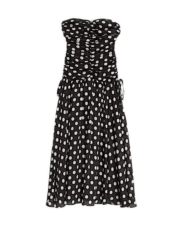 Lyocell Rich Polka Dot Sweetheart Neckline Maxi Waisted Dress