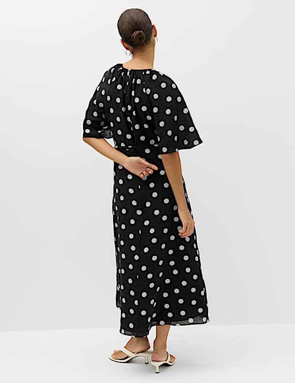 Lyocell Rich Polka Dot Midi Waisted Dress - DK