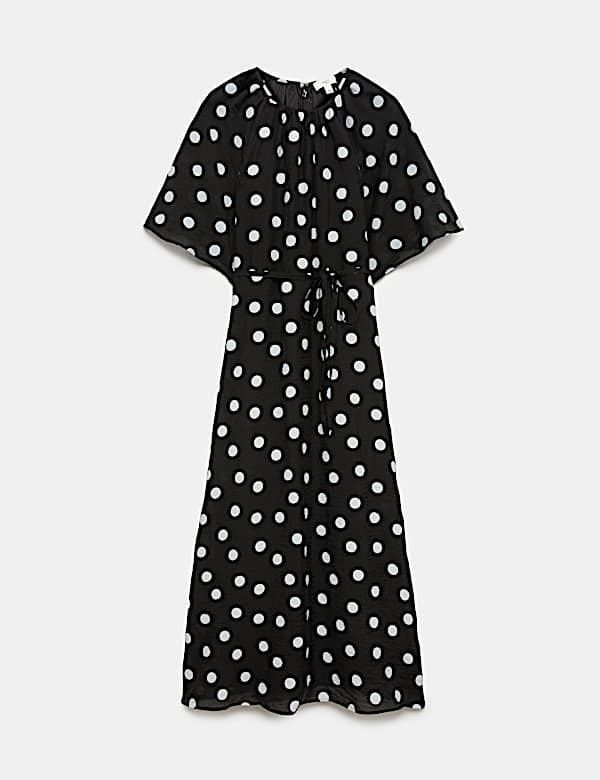 Lyocell Rich Polka Dot Midi Waisted Dress - DK