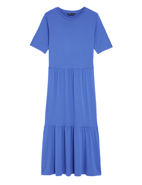 Jersey Round Neck Midi Tiered Dress
