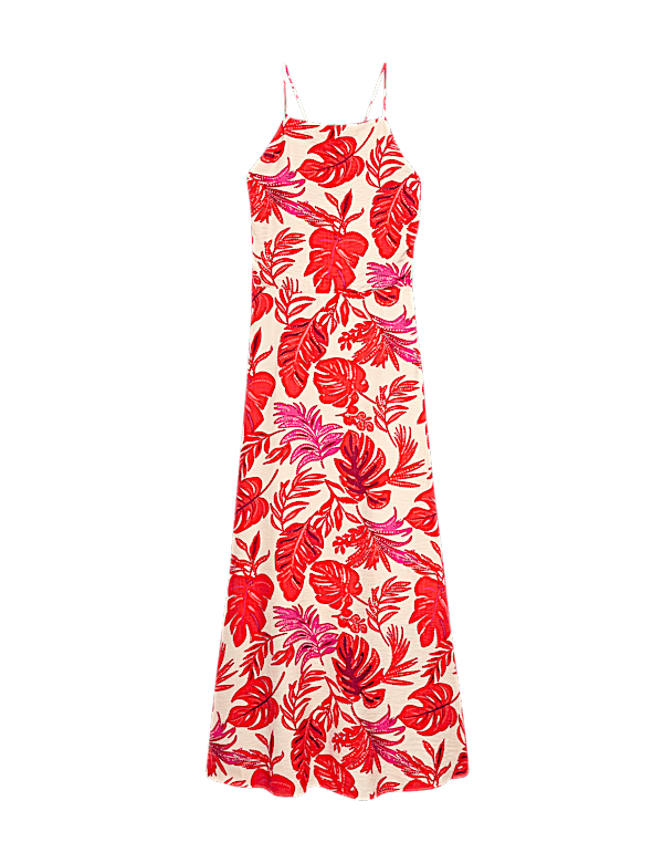 Leaf Print Strappy Midaxi Cami Dress