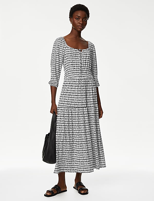 Jersey Printed Square Neck Midi Dress - US