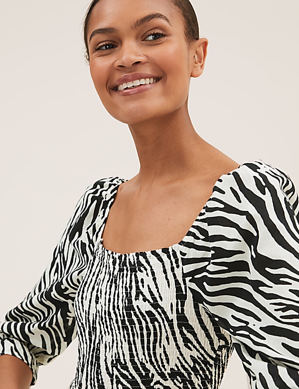 Pure Cotton Zebra Print Midaxi Dress
