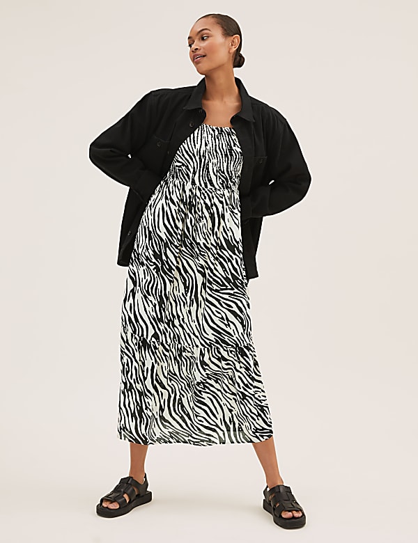 Pure Cotton Zebra Print Midaxi Dress