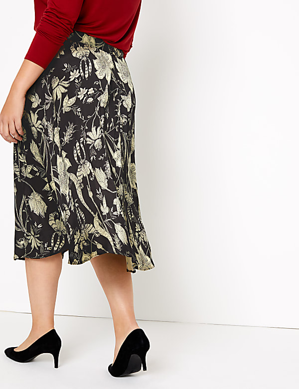 Floral Print Fit & Flare Midi Skirt