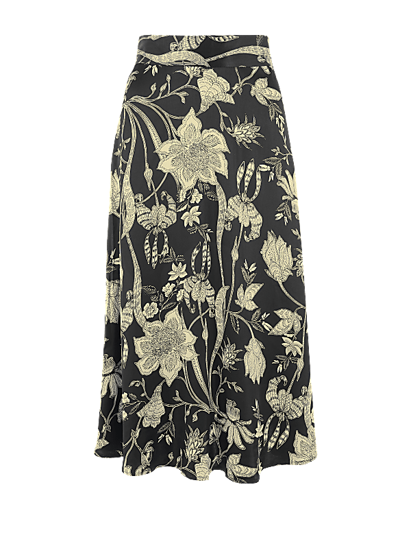 Floral Print Fit & Flare Midi Skirt