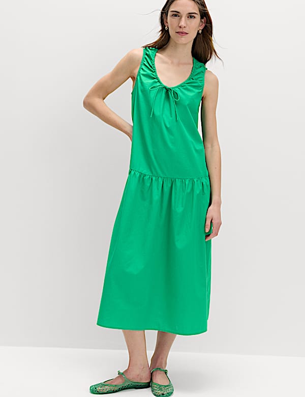 green summer dress outfit Threadbare Women's Green Floral Print Tiered Sleeveless Ladies' Jersey Midi  Dress with Pockets
