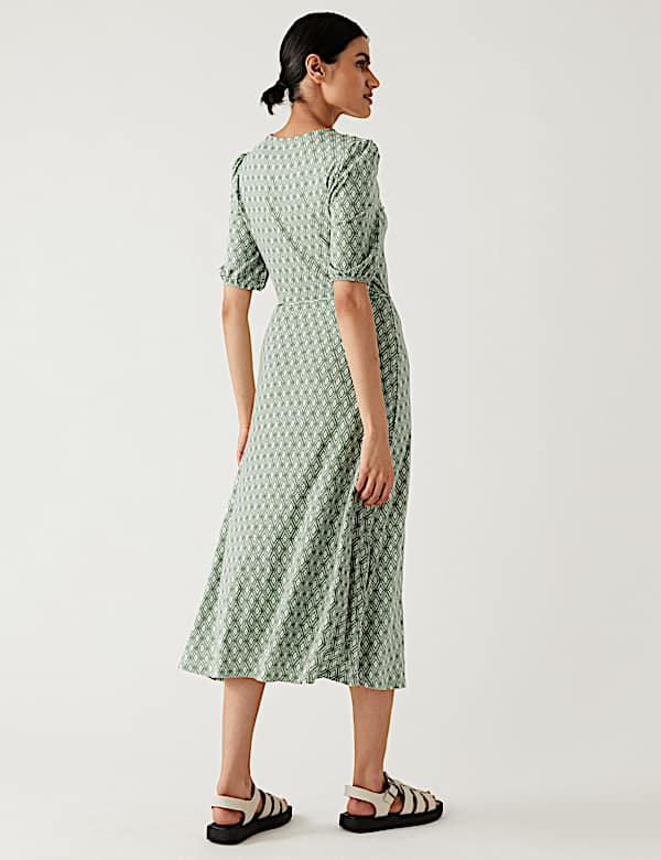 Jersey Printed Belted Midi Tea Dress