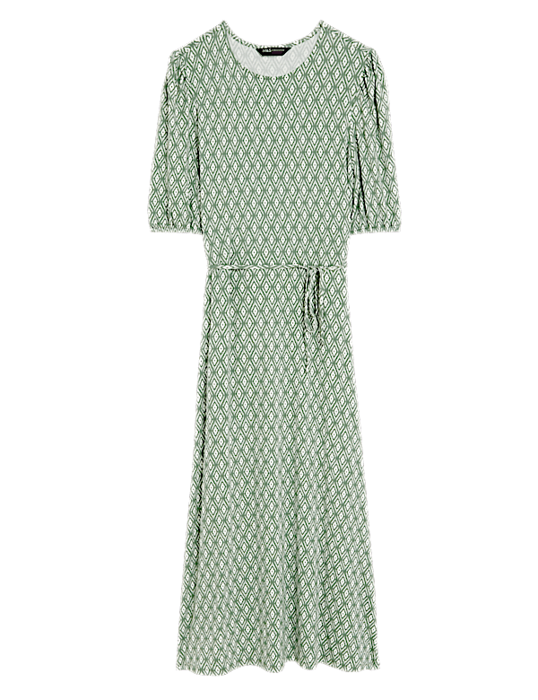 Jersey Printed Belted Midi Tea Dress