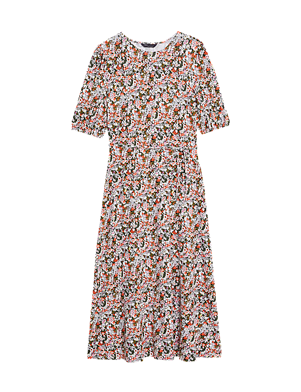Jersey Printed Belted Midi Tea Dress