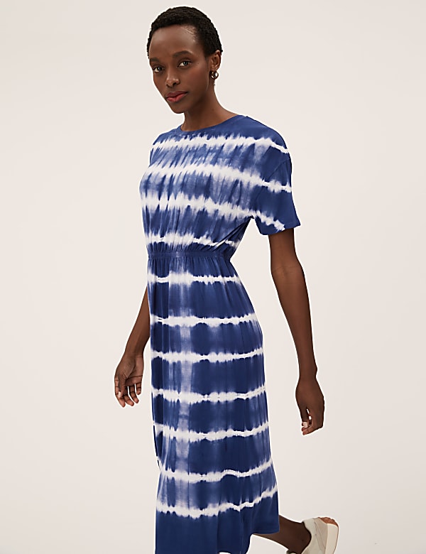 Jersey Tie Dye Midi Waisted Dress