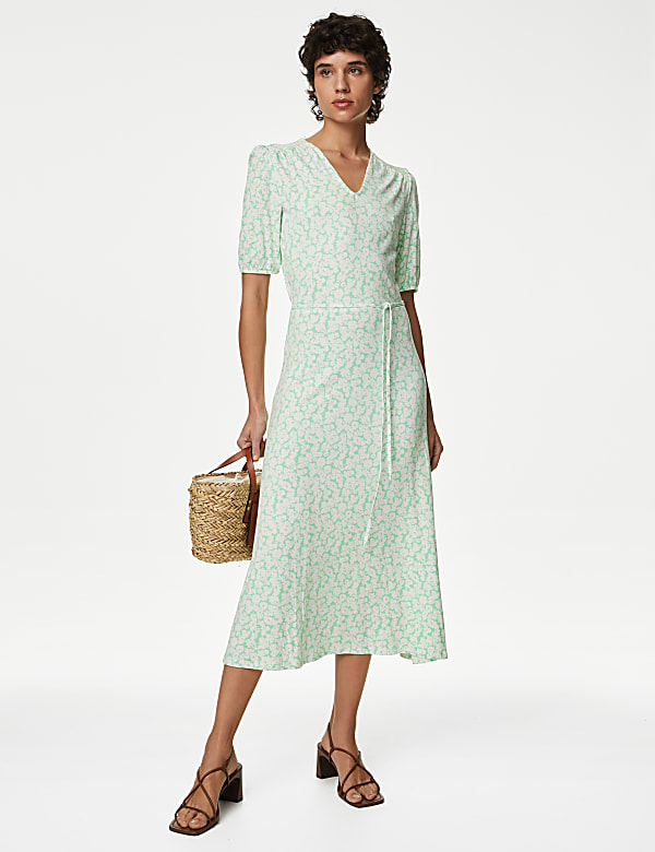 Jersey Printed Midi Tea Dress