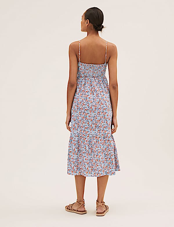 Cotton Ditsy Floral Cami Tiered Midi Dress - PT