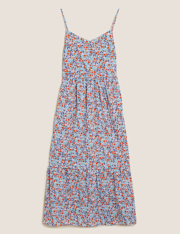 Cotton Ditsy Floral Cami Tiered Midi Dress - PT