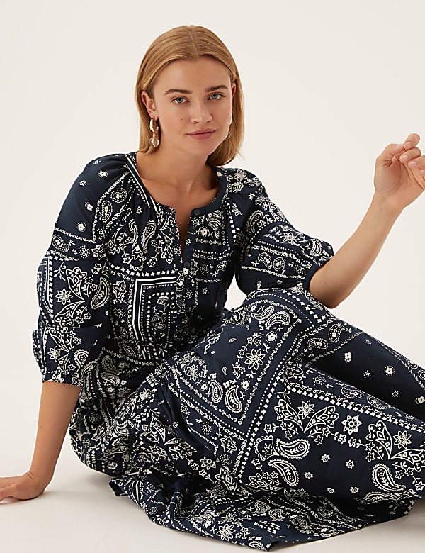 Pure Cotton Printed Midaxi Shirt Dress