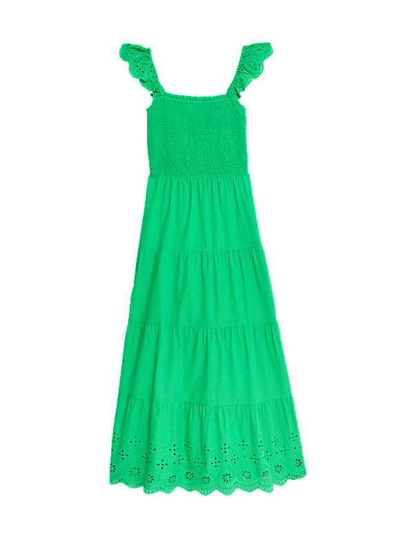 Pure Cotton Square Neck Midaxi Tiered Dress