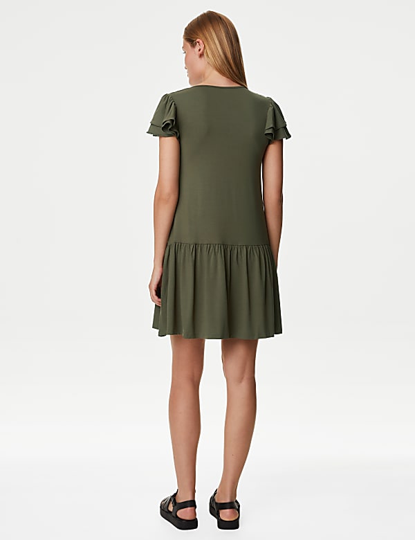 Jersey Tie Neck Mini Smock Dress