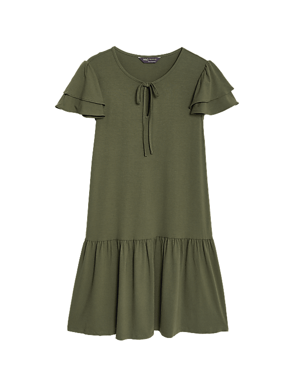 Jersey Tie Neck Mini Smock Dress