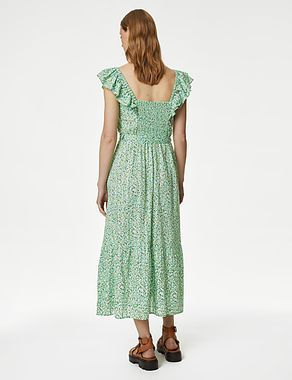Pure Cotton Printed Square Neck Midi Dress