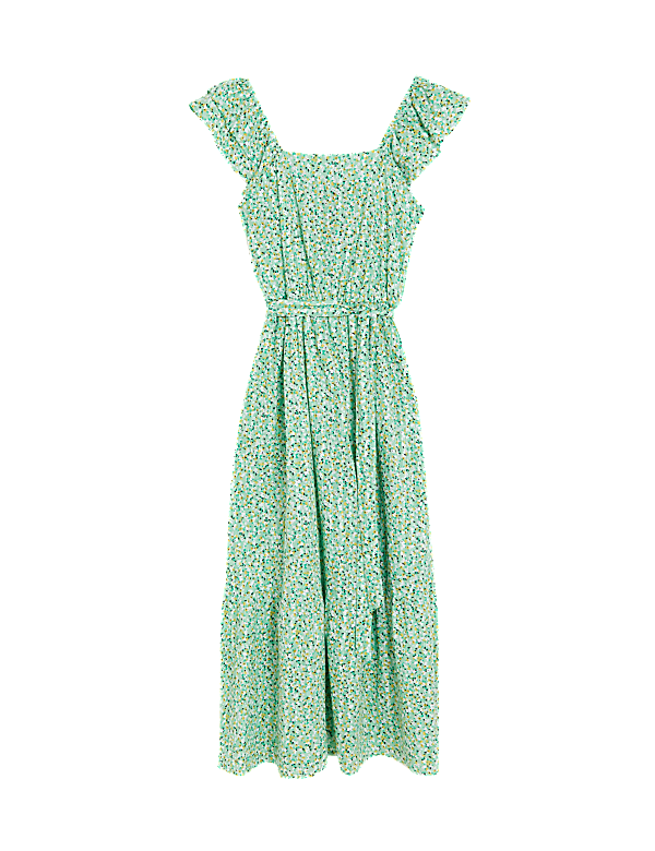 Pure Cotton Printed Square Neck Midi Dress