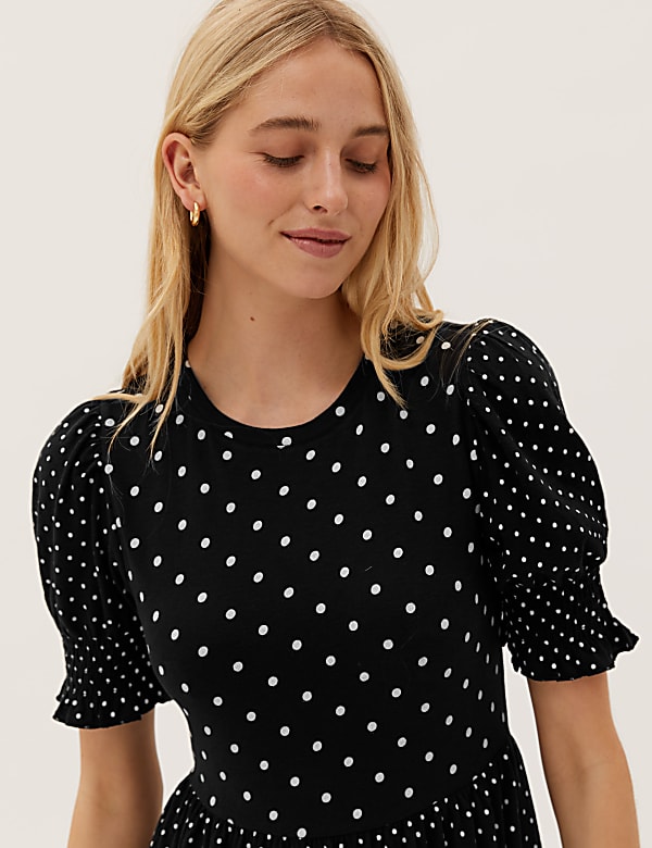 Pure Cotton Jersey Polka Dot Midi Tea Dress