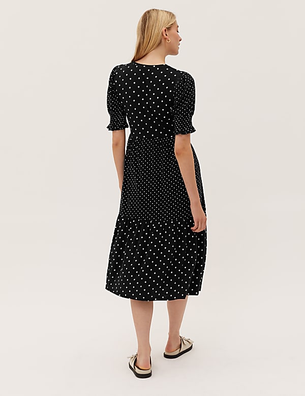 Pure Cotton Jersey Polka Dot Midi Tea Dress