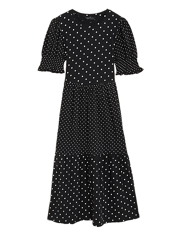 Pure Cotton Jersey Polka Dot Midi Tea Dress