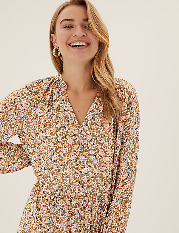 Floral V-Neck Midaxi Tiered Dress