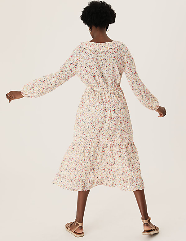 Pure Cotton Ditsy Floral Midi Waisted Dress