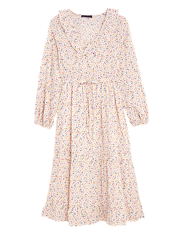 Pure Cotton Ditsy Floral Midi Waisted Dress