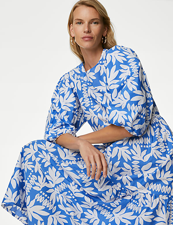 Pure Cotton Printed Maxi Tiered Dress