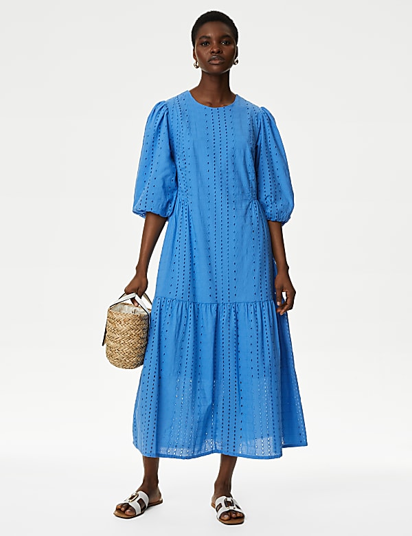 Buy Pure Cotton Broderie Maxi Tiered Dress at Marks Spencer