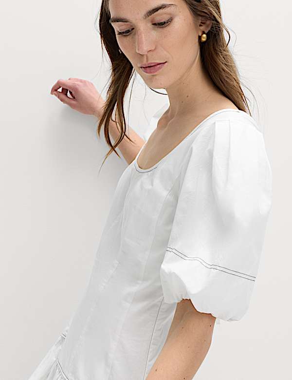 Pure Cotton Drop Waist Midi Waisted Dress - BN