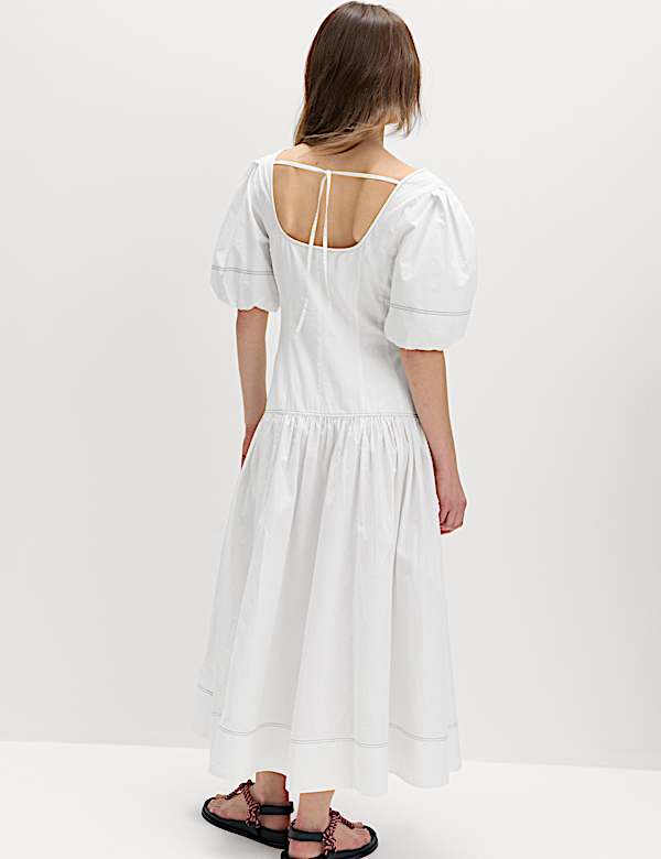 Pure Cotton Drop Waist Midi Waisted Dress - BN