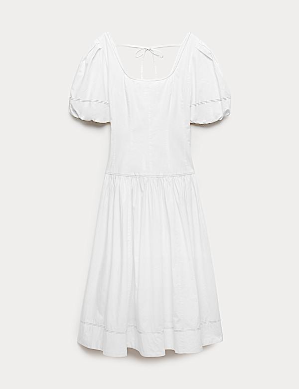 Pure Cotton Drop Waist Midi Waisted Dress - BN