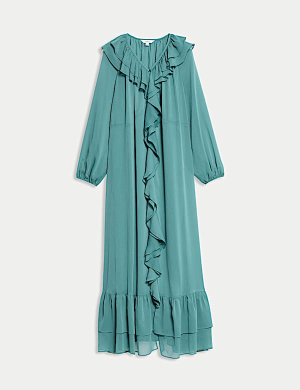 V-Neck Frill Detail Maxi Column Dress