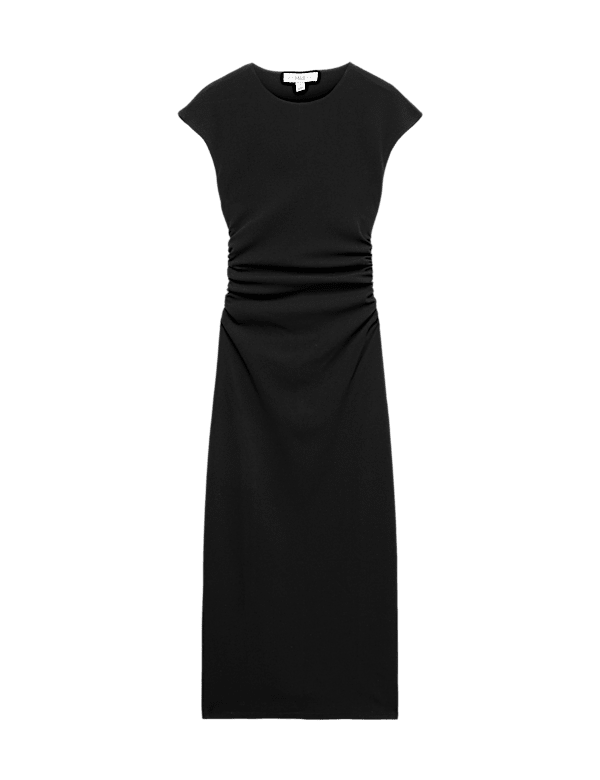 Jersey Ruched Crew Neck Midi Column Dress