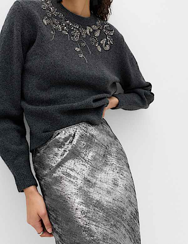 Satin Metallic Midi Slip Skirt - AU