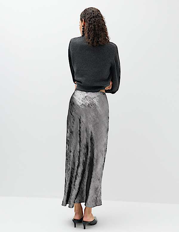 Satin Metallic Midi Slip Skirt - AU