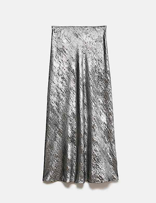 Satin Metallic Midi Slip Skirt - AU