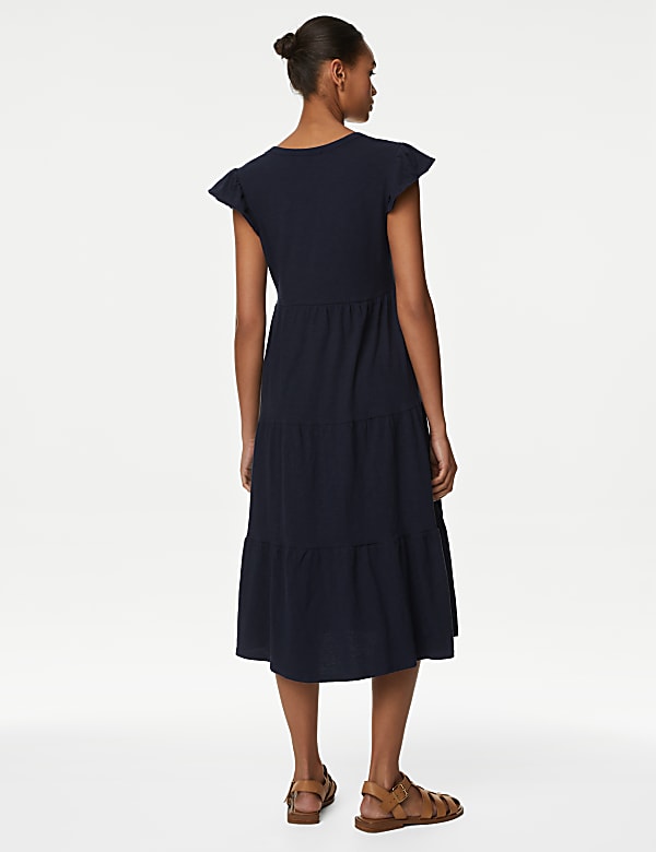 Pure Cotton Jersey Midi Tiered Dress