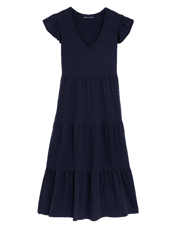 Pure Cotton Jersey Midi Tiered Dress