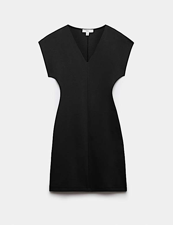 Minivestido recto de algod&oacute;n con cuello en pico - US